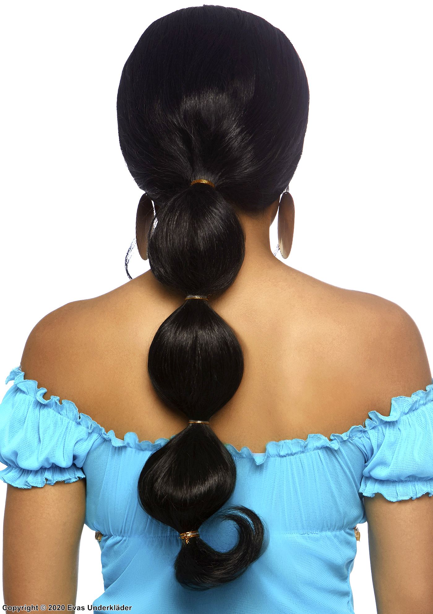 Princess Jasmine from Aladdin, long wig, ponytail, bubbles
